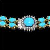 Image 3 : 29.85 ctw Turquoise & Diamond Necklace 14K Yellow Gold - REF-527F3M