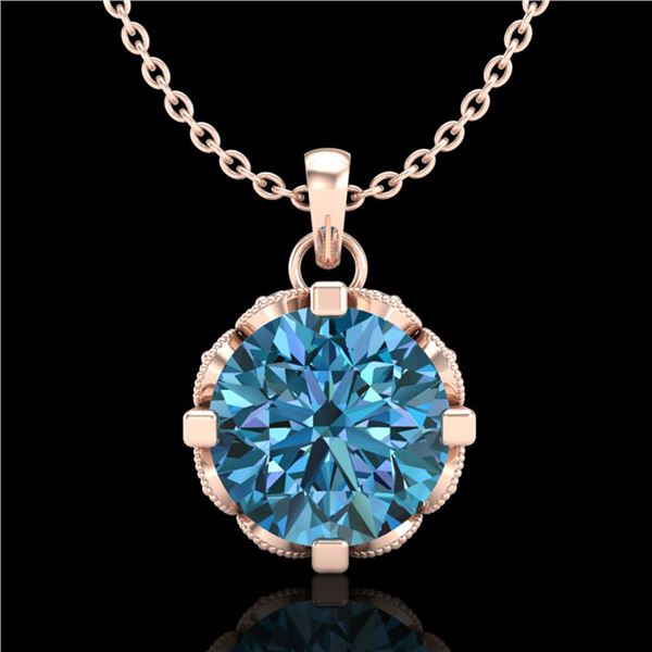 1.5 ctw Fancy Intense Blue Diamond Art Deco Necklace 18k Rose Gold - REF-172A8N