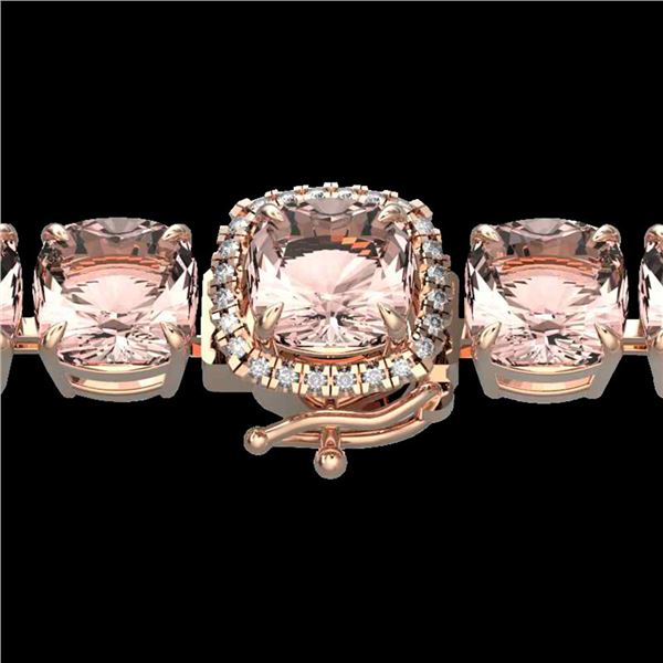 35 ctw Morganite & Micro Pave Diamond Bracelet 14k Rose Gold - REF-494K4Y