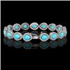 Image 2 : 13.19 ctw Turquoise & Diamond Micro Pave Halo Bracelet 10k White Gold - REF-305G8W
