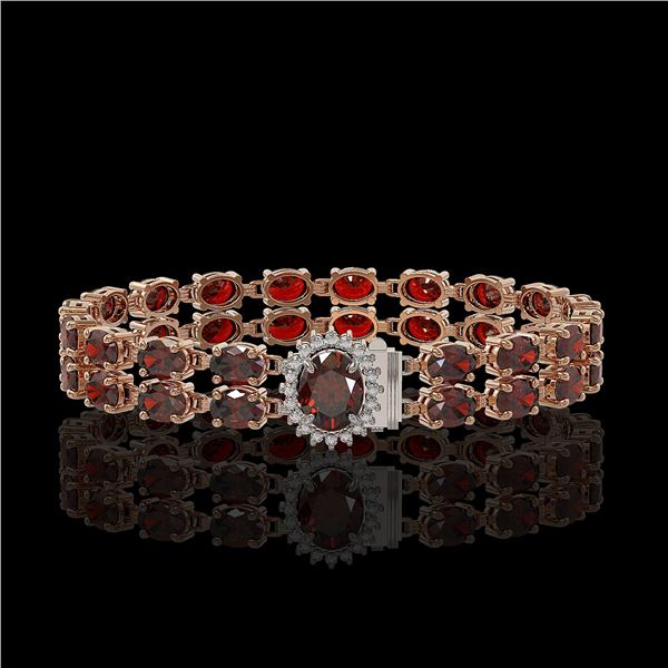28.52 ctw Garnet & Diamond Bracelet 14K Rose Gold - REF-218F2M