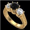 Image 1 : 2.01 ctw Fancy Black Diamond Art Deco 3 Stone Ring 18k Yellow Gold - REF-241F8M