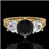 Image 2 : 2.01 ctw Fancy Black Diamond Art Deco 3 Stone Ring 18k Yellow Gold - REF-241F8M