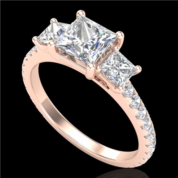 2.14 ctw Princess VS/SI Diamond Art Deco 3 Stone Ring 18k Rose Gold - REF-454Y5X
