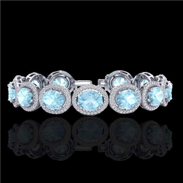 23 ctw Aquamarine & Micro Pave VS/SI Diamond Bracelet 10k White Gold - REF-436X4A