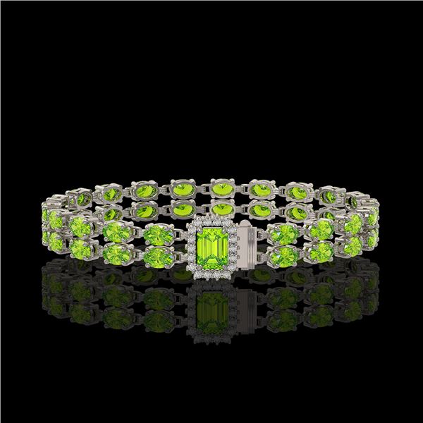 16.92 ctw Peridot & Diamond Bracelet 14K White Gold - REF-236H4R