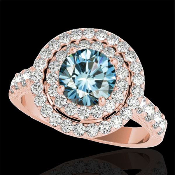 3 ctw SI Certified Blue Diamond Solitaire Halo Ring 10k Rose Gold - REF-248K9Y