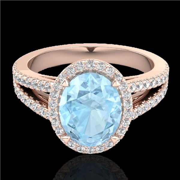 3 ctw Aquamarine & Micro VS/SI Diamond Halo Ring 14k Rose Gold - REF-77Y8X