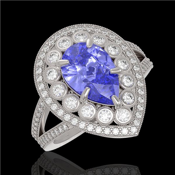 4.52 ctw Certified Tanzanite & Diamond Victorian Ring 14K White Gold - REF-245X5A