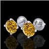 Image 1 : 2.5 ctw Intense Fancy Yellow Diamond Art Deco Earrings 18k White Gold - REF-265R9K