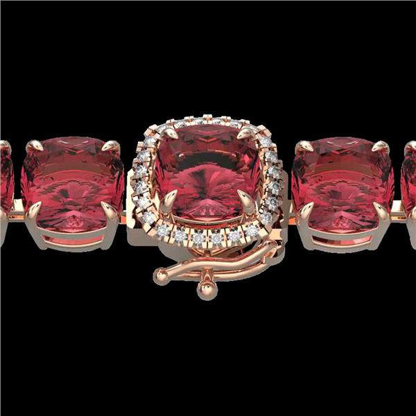 40 ctw Pink Tourmaline & Micro Diamond Bracelet 14k Rose Gold - REF-476R5K