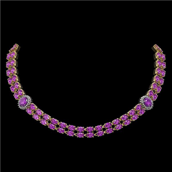 31.28 ctw Amethyst & Diamond Necklace 14K Yellow Gold - REF-454W5H