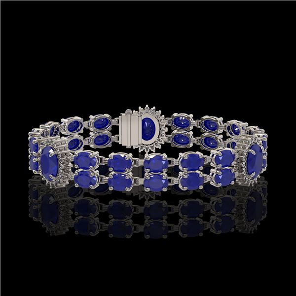 20.99 ctw Sapphire & Diamond Bracelet 14K White Gold - REF-250G9W