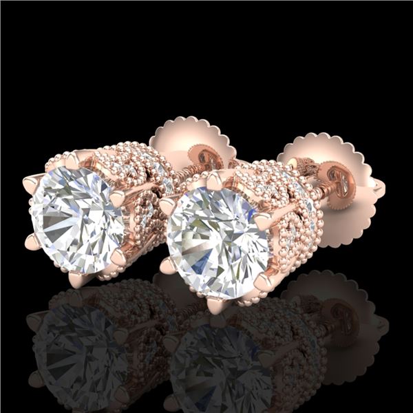 2.04 ctw VS/SI Diamond Solitaire Art Deco Stud Earrings 18k Rose Gold - REF-361G8W