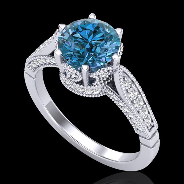 2.2 ctw Intense Blue Diamond Engagment Art Deco Ring 18k White Gold - REF-314W5H