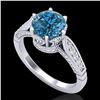 Image 1 : 2.2 ctw Intense Blue Diamond Engagment Art Deco Ring 18k White Gold - REF-314W5H