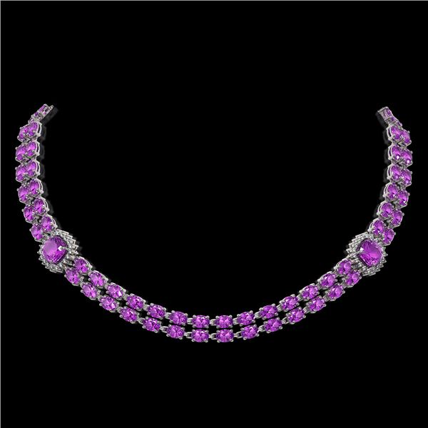 31.91 ctw Amethyst & Diamond Necklace 14K White Gold - REF-527M3G