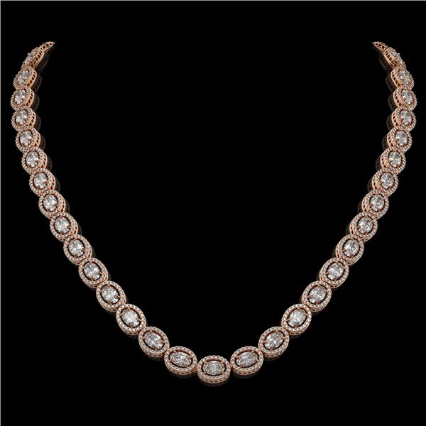 30.41 ctw Oval Cut Diamond Micro Pave Necklace 18K Rose Gold - REF-4148W9H