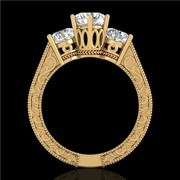 2.01 ctw VS/SI Diamond Solitaire Art Deco 3 Stone Ring 18k Yellow Gold - REF-527X3A