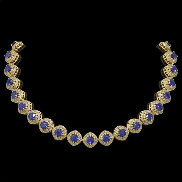 82.17 ctw Sapphire & Diamond Victorian Necklace 14K Yellow Gold - REF-1800A2N