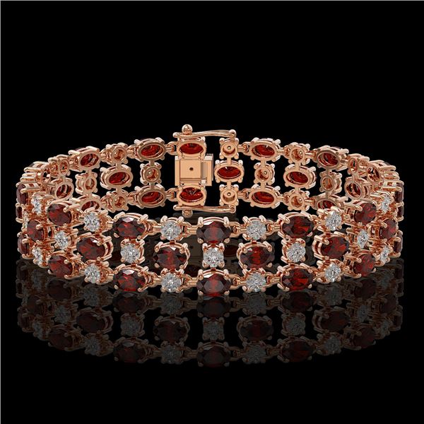 13.12 ctw Garnet & Diamond Row Bracelet 10K Rose Gold - REF-209Y3X