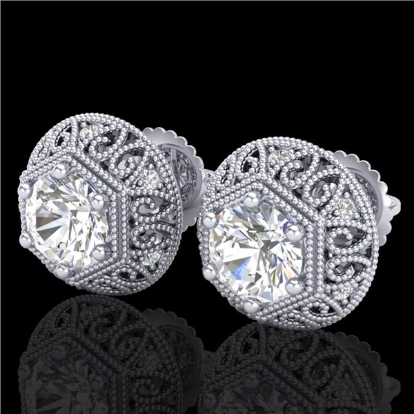 1.31 ctw VS/SI Diamond Solitaire Art Deco Stud Earrings 18k White Gold - REF-236Y4X