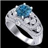 Image 1 : 2 ctw Intense Blue Diamond Engagment Art Deco Ring 18k White Gold - REF-345F5M