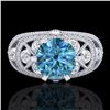 Image 2 : 2 ctw Intense Blue Diamond Engagment Art Deco Ring 18k White Gold - REF-345F5M