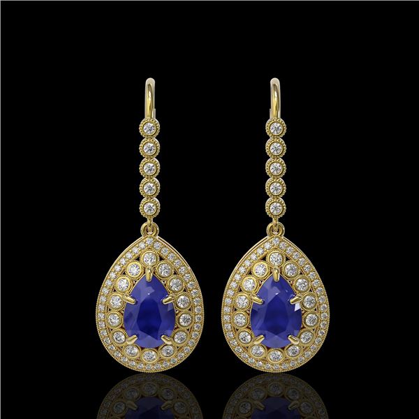 10.15 ctw Sapphire & Diamond Victorian Earrings 14K Yellow Gold - REF-272G2W