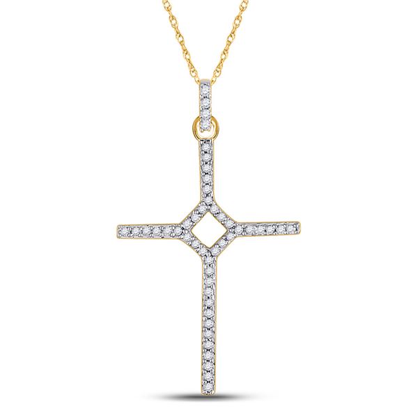 Round Diamond Cross Pendant 1/6 Cttw 10KT Yellow Gold