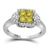 Image 1 : Round Yellow Diamond Square Ring 1 Cttw 14KT White Gold