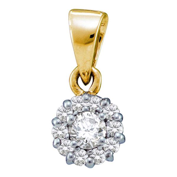 Round Diamond Solitaire Circle Frame Cluster Pendant 1/4 Cttw 14KT Yellow Gold