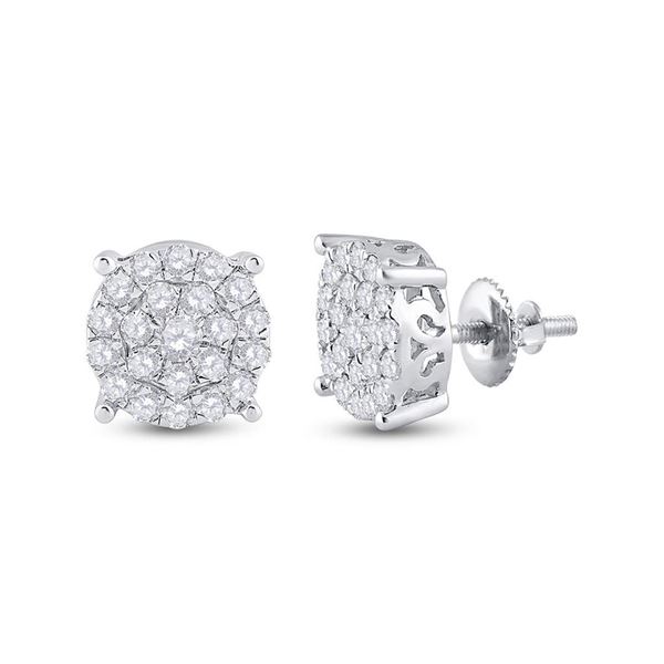 Round Diamond Cluster Earrings 1-1/2 Cttw 14KT White Gold