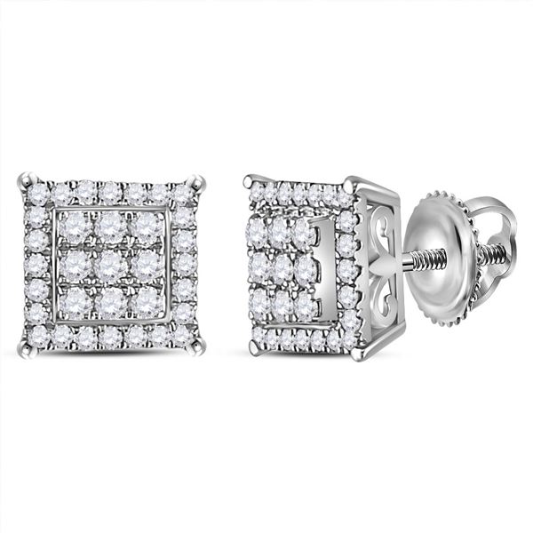 Round Diamond Square Cluster Earrings 1/4 Cttw 14KT White Gold