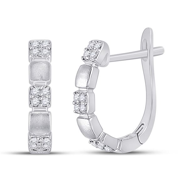 Round Diamond Alternating Square Hoop Earrings 1/10 Cttw 14KT White Gold