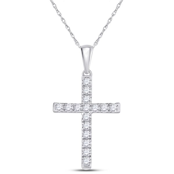 Round Diamond Cross Pendant 1/3 Cttw 10KT White Gold