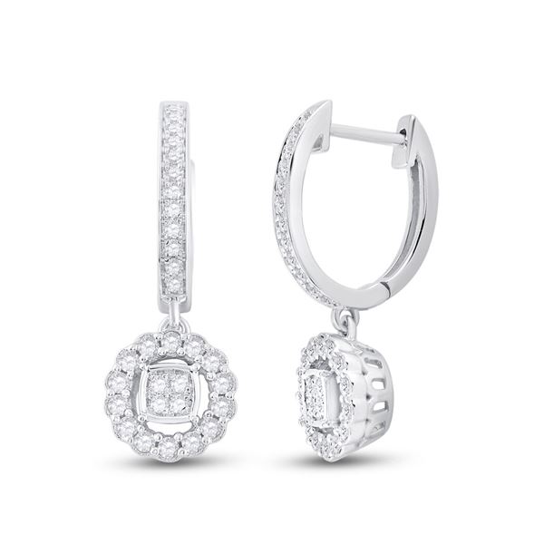 Round Diamond Hoop Circle Dangle Earrings 1/2 Cttw 14KT White Gold