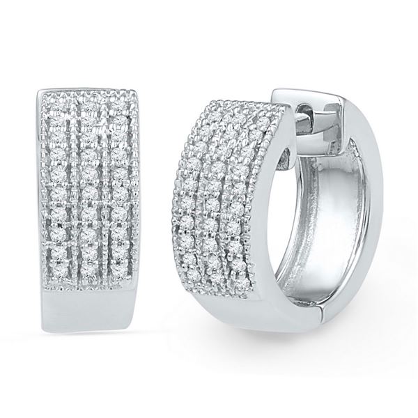 Round Diamond Huggie Hoop Earrings 1/4 Cttw 10KT White Gold