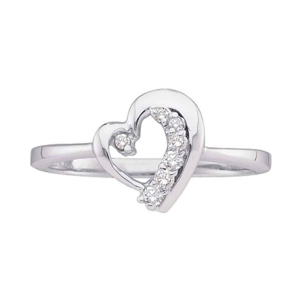 Round Diamond Heart Journey Ring 1/10 Cttw 10KT White Gold