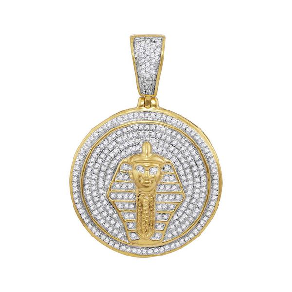 Round Diamond Pharaoh Circle Medallion Charm Pendant 3/4 Cttw 10KT Yellow Gold