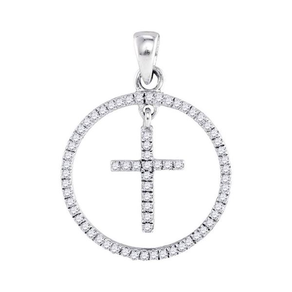 Round Diamond Circle Cross Pendant 1/4 Cttw 10KT White Gold