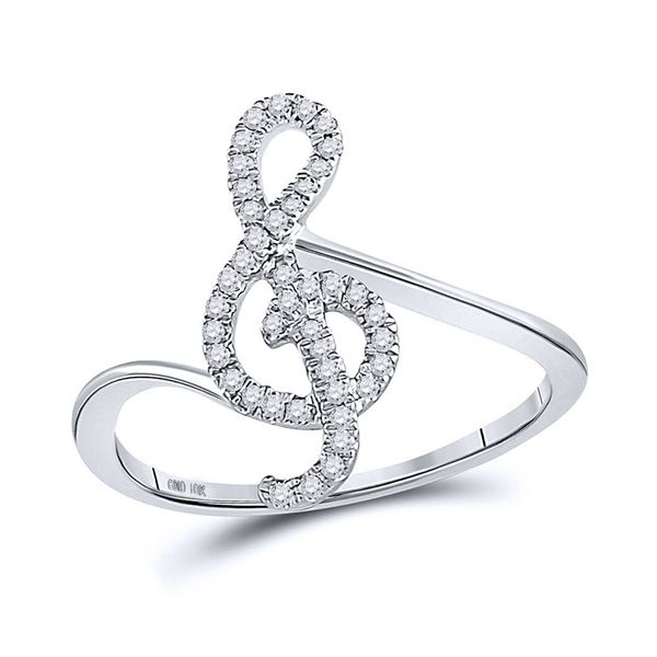 Round Diamond Treble Clef Music Note Ring 1/6 Cttw 10KT White Gold