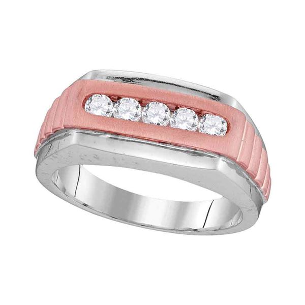 Round Diamond Wedding Ribbed 5-Stone Band Ring 1/2 Cttw 10KT Two-tone Gold