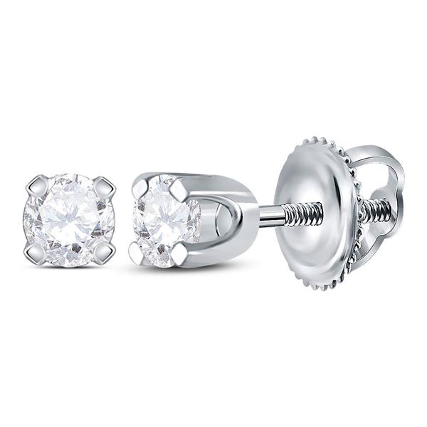 Round Diamond Solitaire Earrings 1/6 Cttw 14KT White Gold