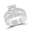 Image 2 : Diamond Cluster Matching Wedding Set 2-1/5 Cttw 14KT White Gold
