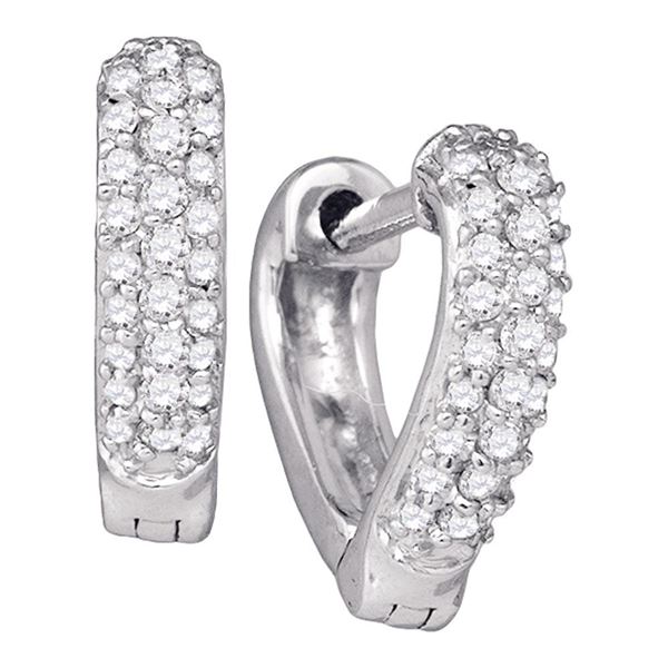 Round Pave-set Diamond Heart Huggie Hoop Earrings 1/5 Cttw 10KT White Gold