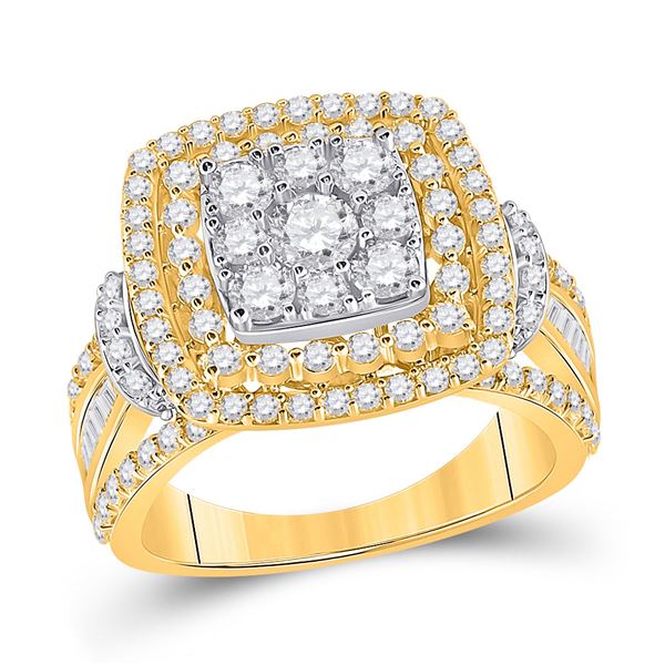 Round Diamond Square Cluster Ring 2-1/4 Cttw 14KT Two-tone Gold