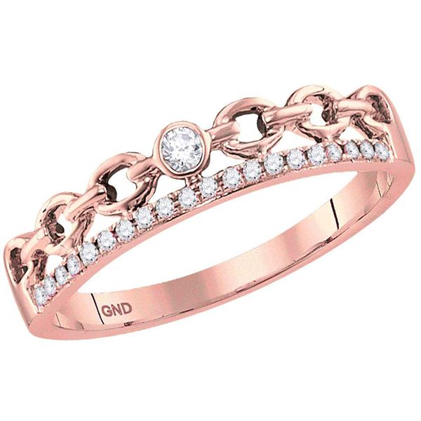 Round Diamond Rolo Link Stackable Band Ring 1/12 Cttw 14KT Rose Gold