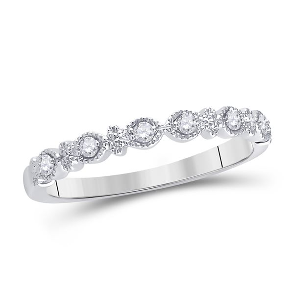 Round Diamond Milgrain Stackable Band Ring 1/10 Cttw 14KT White Gold
