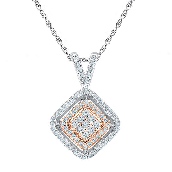 Round Diamond Offset Square Pendant 1/4 Cttw 10KT Two-tone Gold